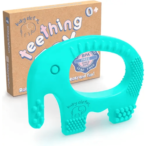 BABY ELEFUN Teething Toy Ring, Effective & Easy to Hold BPA Free Silicone Elephant Teethers with Gift Package, Teether Rings Toys Best for Babies 0-6, 6-12 Months, Infant Boys & Girls, Baby Shower