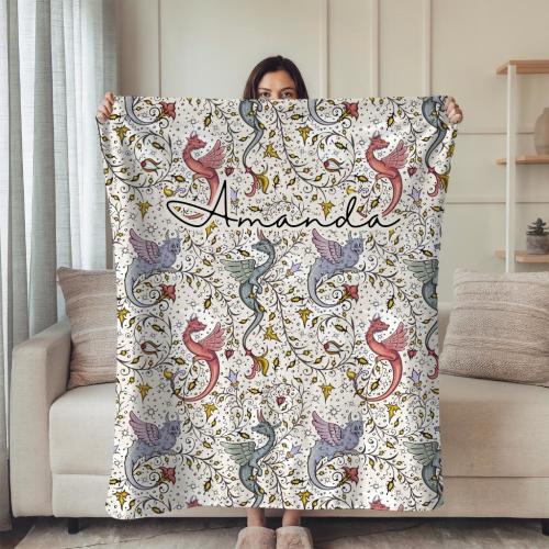 Personalized Dragon Blanket • Custom Name Girls Throw • Cute Pink Dragon Gift • Magical Kids Blanket