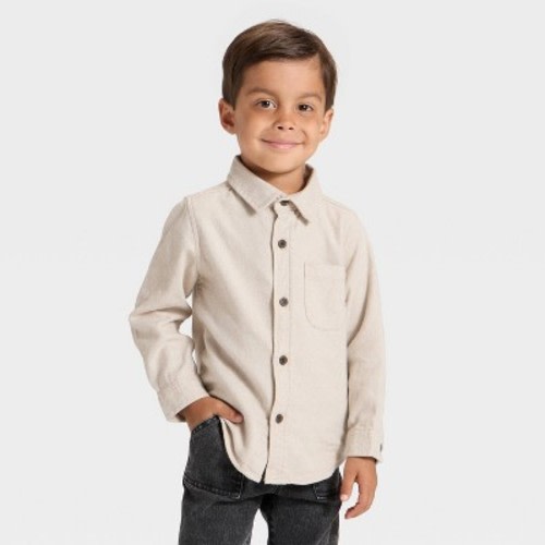 Toddler Boys' Long Sleeve Woven Button-Down Shirt - Cat & Jack™ Cream 12M