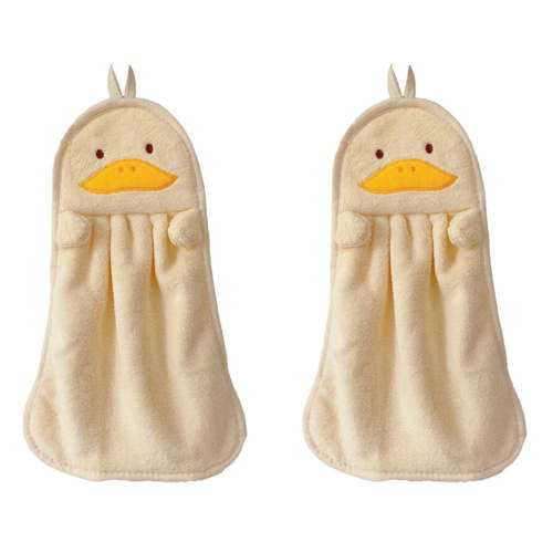 2X Hand Towel Hanging Absorbent Baby Hand Towel Cute Penguin Duck Skin-Friendly Soft Children,Yellow