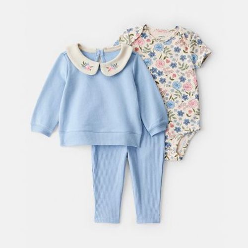 Baby Girl Carter's 3-pc. Floral Collared Cardigan, Bodysuit & Leggings Set