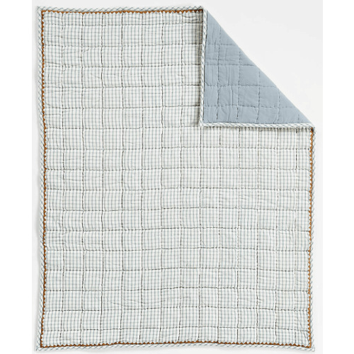 Blue Windowpane Plaid 100% Organic Cotton Baby Crib Quilt