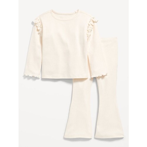 Long-Sleeve Ruffle-Shoulder Top and Flare Leggings Set for Toddler Girls