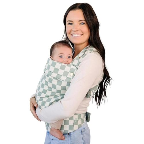 Ava & Oliver Essential Baby Carrier – Ergonomic, Hip-Healthy Soft Structured Carrier for Infants & Toddlers (7–35lbs) - Front and Back Carry, Breathable Fabric, Stylish & Lightweight (Olive Checker)