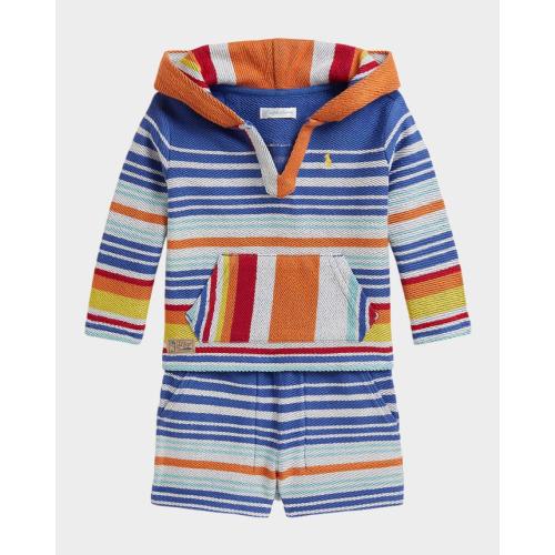 Boy's Striped Cotton Terry Hoodie & Shorts Set, Size 3M-24M