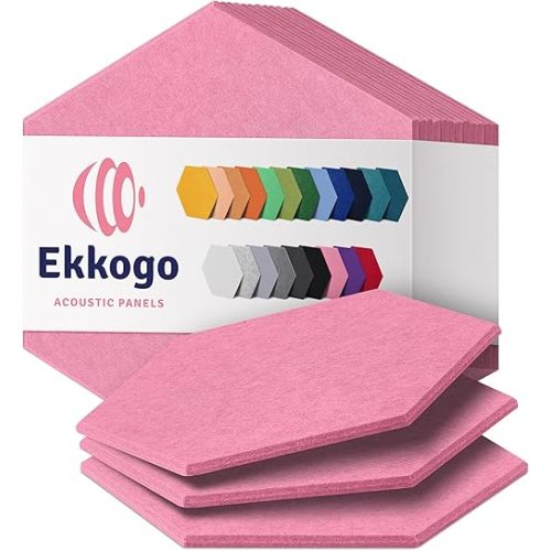 Acoustic Panels 12-Pack Soundproof Wall Panels 12"X10.4"X0.4" Sound Panels High Density Sound Dampening Panels - [Chic Pink Hexagon]