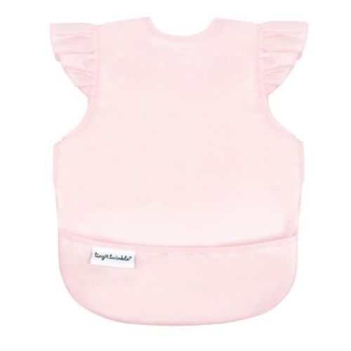 Tiny Twinkle Mess-Proof and Waterproof Baby Bib/Apron with Ruffled Shoulder, Machine Washable and BPA-Free (Rose, Small 6-24 Months)