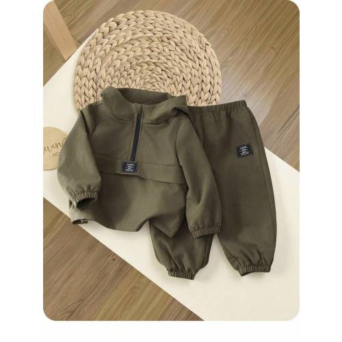 SHEIN 2pcs Baby Boy's Army Green Hooded Pullover Sweatshirt And Elastic Waist Pants Casual Sports Outfit, Fall | SHEIN USA