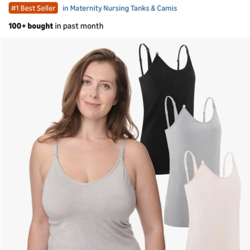 Under Control Nursing Cami Tank Tops for Breastfeeding Women Nursing Tops Maternity Shirts, Camisoles with Built in Bra 3Pack
