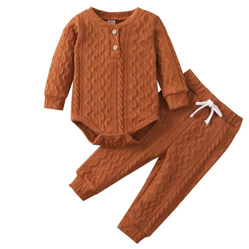 Baby Girls Boys Autumn Winter Long Sleeve Solid Thickened Warm Romper Tops Pants 2PCS Outfits Clothes Set 6-12 Month Girl Clothes Baby Girl Twin Outfits Baby Bouquet Made with Baby