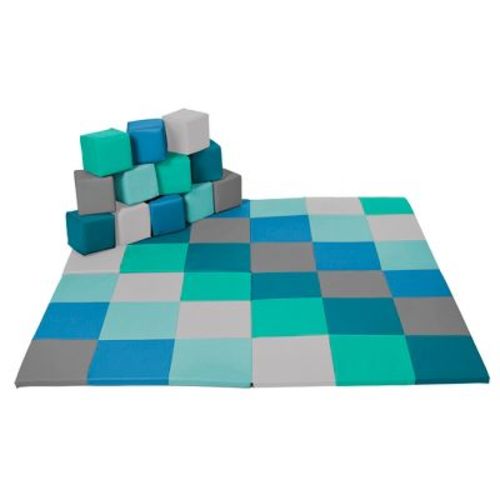 ECR4Kids SoftZone Patchwork Activity Mat and Toddler Blocks, Soft Playset, Contemporary, 13-Piece