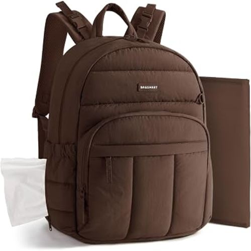 BAGSMART Baby Diaper Bag with Waterproof Pad, Coffee Brown | Newborn Essentials, Lightweight Backpack for Girl Boy, Baby Shower Gifts