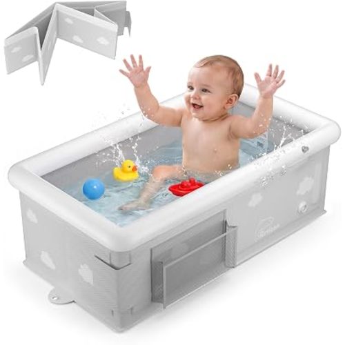 Baby Bathtub,Foldable Bath Tub with Inflatable guardrail for Travel & Gifts