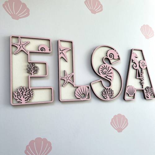 Under The Sea Name Sign - Seashell Letters - Personalised Name Sign - Custom Name Decor - Mermaid Theme Decor - Shell Wall Art
