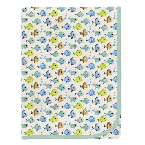 Print Swaddling Blanket in Natural Fishies