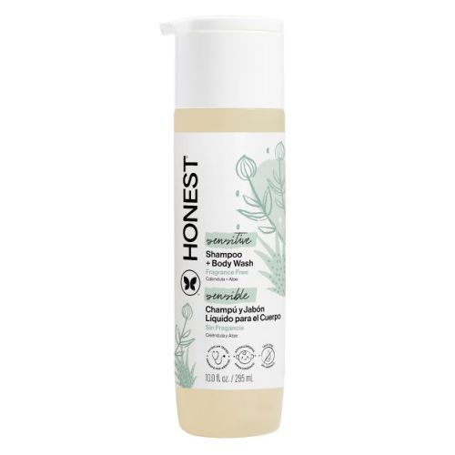 The Honest Company Sensitive Shampoo + Body Wash Fragrance Free - 10 fl oz: 2-In-1 Gel for All Hair Types, Daily Cleansing