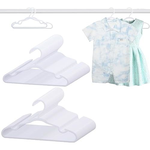 100 Pack White Baby Hangers 11.42 Inch & 12.91 Inch Each 50 Pack - Kids Non-Slip Clothes Hangers for Infant & Child, Durable Plastic Children's Hangers for Closet, Pants, Coats, Skirts