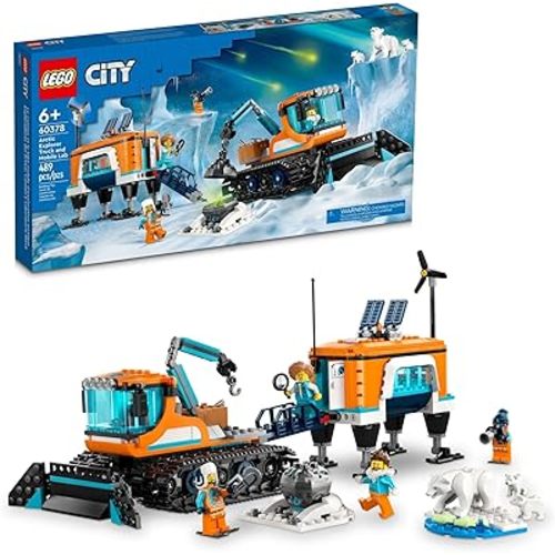LEGO City Exploration Arctic Explorer Truck and Mobile Lab 60378 Building Set for Ages 6+ with a Tracked Vehicle, Laboratory on Skis, Meteorite, Snow Landscape, 4 Minifigures and 3 Polar Bear Figures
