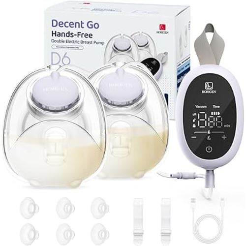 Breast Pump D6, Ultra-Lightweight Hands Free Wearable Breast Pump with Upgraded Leak-Proof Double-Seal Flange, Electric Breastfeeding Pump 3 Modes | 9 Levels, 3 Fine-Tuned Rhythms, 15/17/19/21/25mm