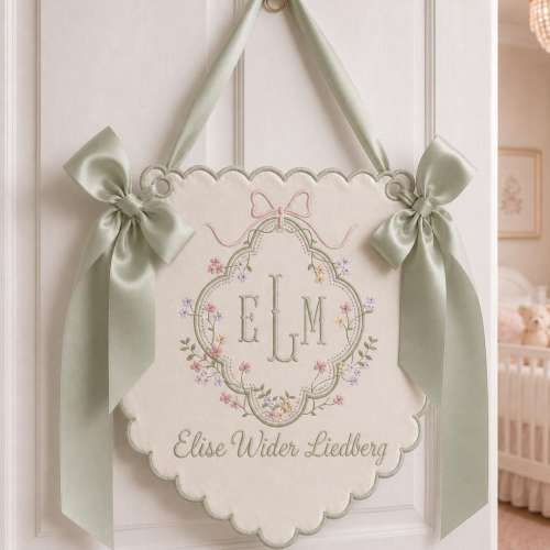 Custom Embroidered Nursery Name Banner, Custom Fabric Pennant, Hospital Door Baby Announcement Gift