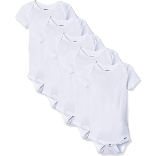 Gerber Short Sleeve Solid Onesies Bodysuits (5 Pack) - White, Nb