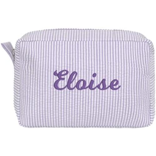 MT WORLD Cosmetic Bag Personalized Makeup Bag for Women Girls Seersucker Preppy Bridesmaid Makeup Bag Cute Aesthetic Toiletry Bag Girls Handbags Purses (Purple)