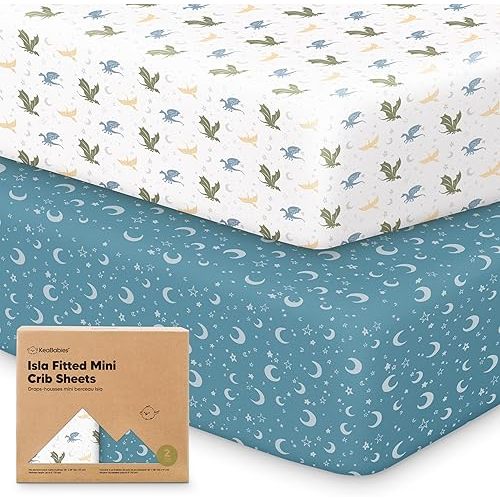 Pack and Play Sheets Fitted - 2-Pack Mini Crib Sheets for Pack N Play Mattress 38x26, Soft & Cozy, Neutral Toddler Playard Bedding, Snug Fitted Mini Baby Crib Mattress Cover Boy, Girl (Dragon Tale)