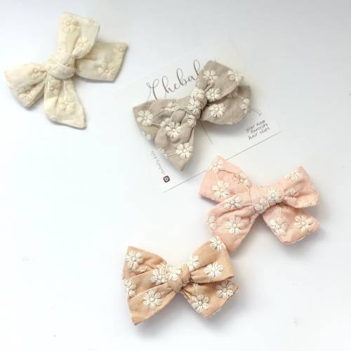 Embroidered Floral Bow: Baby Alligator Clip Hair Accessory
