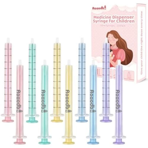 Baby Medicine Dispenser 10ML Syringe For Children,10ML Oral Syringes, Liquid Plastic Syringe Without Needle,Leak proof Dosing Tools,5 Uniquely Colour Syringes - 10 Pack
