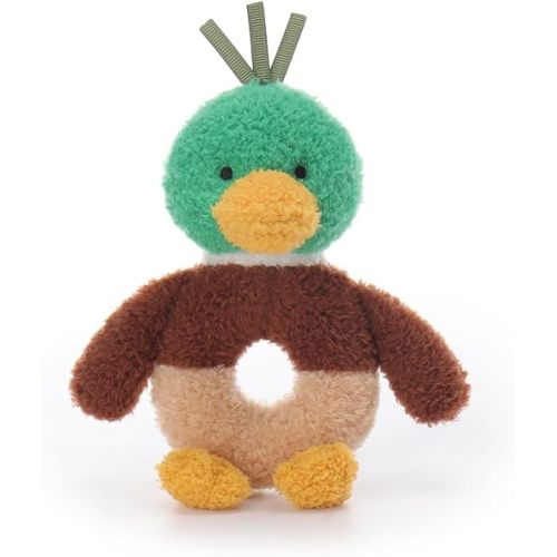 Apricot Lamb Mallard Duck Soft Baby Rattle for Boys and Girls, Plush Stuffed Animal Rattle Toy Lovey for The Newborn, 0-3 Months, 0-6 Months and Above, 7.5 Inches