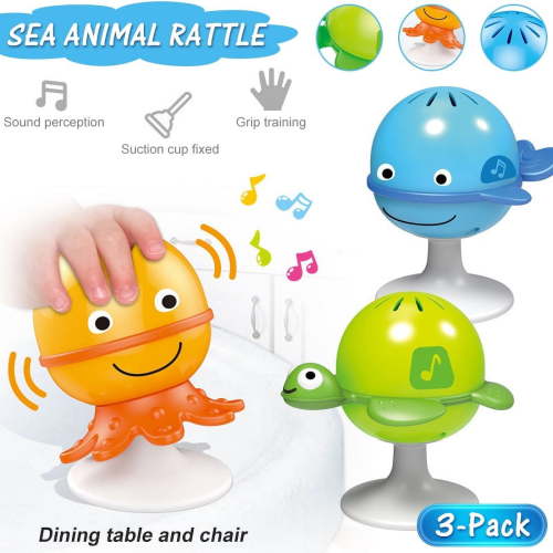MAINYU 3 Pack Baby Rattles Set Infant High Chair Toys Suction Cup Interactive Development Baby Tray Toy Newborn Gifts for 6, 9, 12, 18, 24 Months 1 2 Year Olds, Boys Girls Kids