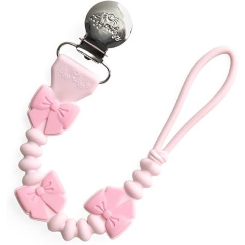 Itzy Ritzy Silicone Pacifier Clip, Binky Clip Holder for Babies (Pink Bows)