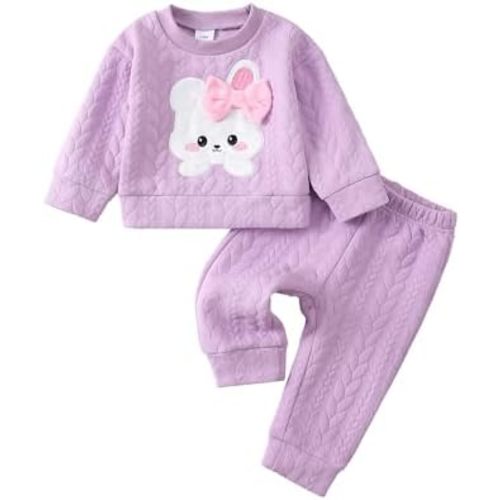 Kucnuzki Baby Toddler Girl Clothes Long Sleeve Crewneck Sweatshirt Tops Sweatpant Sweatsuit Baby Girl Fall Winter Outfit