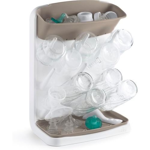 Ubbi Vertical Baby Bottle Drying Rack, Countertop Drying Rack Baby Accessory, Taupe