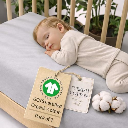 GOTS Organic Cotton Crib Sheets, Aegean Heritage Turkish Cotton 200GSM, Quality at First Touch,1 Pack Toddler Bed Fitted Mattress Sheets for Boys, Girls Cute Breathable Soft