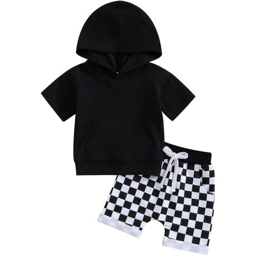 Toddler Baby Boy Summer Outfit Short Sleeve Hooded Stripes Top Casual Shorts Set Infant Newborn Clothes 6 12 18 24 Month