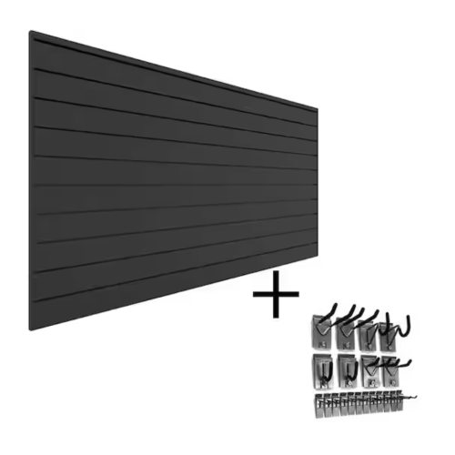 Proslat PVC Slatwall 8 ft. x 4 ft. Charcoal Hook Kit Bundle (20-Piece) 33012