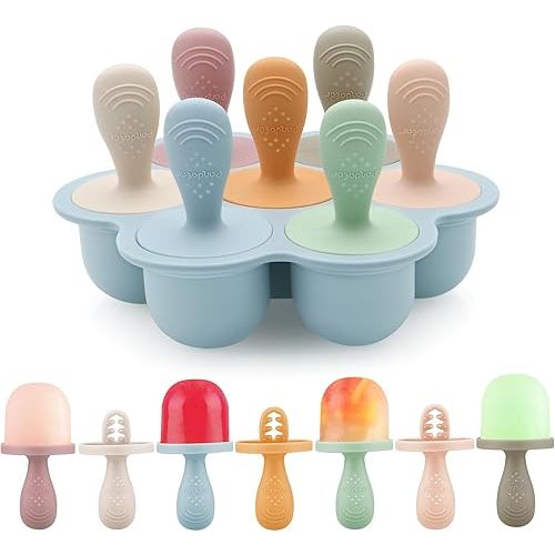PandaEar Silicone Popsicle Molds for Toddlers, Mini Breastmilk & Fruit Juice Freezer Mold with Sticks, 7-Cavity Baby Ice Pop Maker, BPA Free & Easy to Clean
