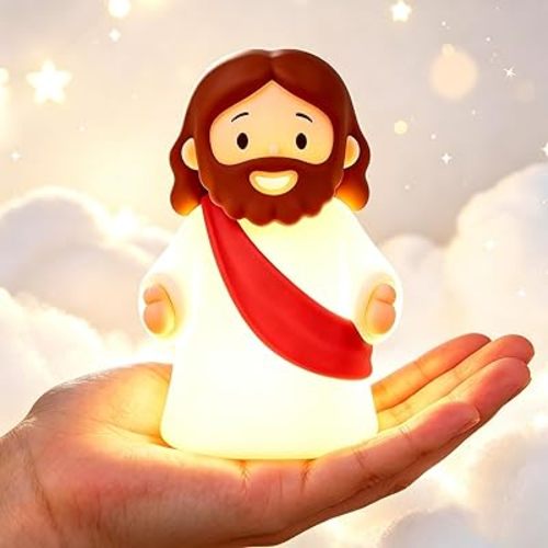 Little Jesus Night Light, Mini Light Up Jesus Figurine, Silicone Dimmable Touch Lamp, Rechargeable Portable Bedside Light for Kids Nursery, Perfect Christian Gift for Baptism, Easter & Christmas
