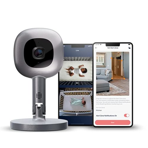 Nanit Pro Smart Baby Monitor & Flex Stand - 1080p Secure Wi-Fi Video Camera, Sensor-Free Sleep & Breathing Motion Tracker, 2-Way Audio, Sound & Motion Alerts, Night Vision, and Breathing Band - Silver
