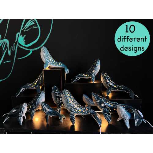 Handmade Ceramic Whale Lamp - Unique Fine Art  Night Light Accent Deep Blue or Grey Matte colors.