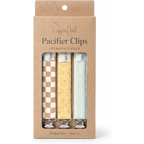 Copper Pearl 3-Pack Pacifier Holders: Premium Knit Binky Clips for Baby Girls and Boys - Stylish Stainless Steel Design for Secure No-Drop Attachment