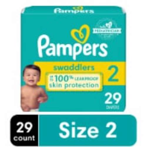 Pampers Swaddlers Absorbent Diapers Size 2 (10-22 lbs) Skin Safe Disposable, 29 ct