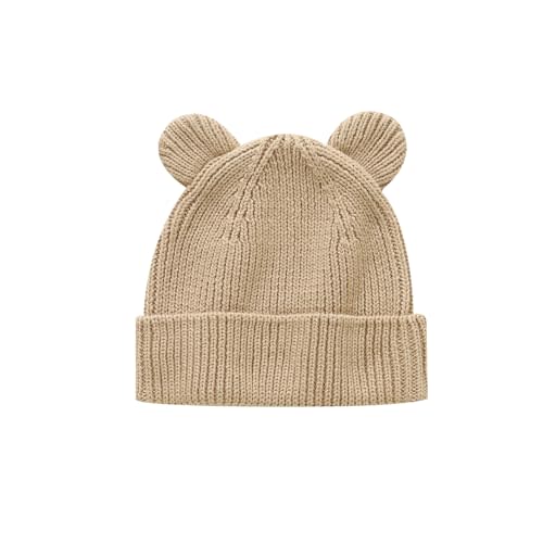 Hadetoto Cotton Baby Beanie Winter Knitted Hat with Bear Ear for Infant Toddler Boys Girls Soft Warm Skull Cap