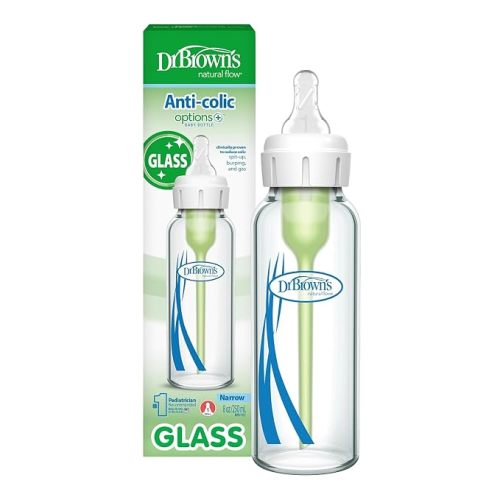 Dr. Brown's Anti-Colic Options+ Narrow Glass Baby Bottle, 8 oz, 4-Pack