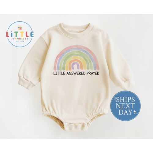 Little Answered Prayer Natural Baby Romper and Onesie® with Rainbow Design