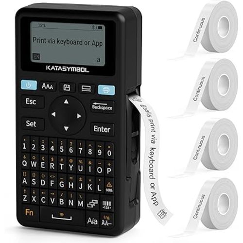 SUPVAN E11 Bluetooth Label Maker Machine with 4 Tapes, Support Keyboard & App with 40 Fonts and 650+ Icons, Rechargeable Inkless Labeler for Home, Kitchen, Office, School, Organization, Black