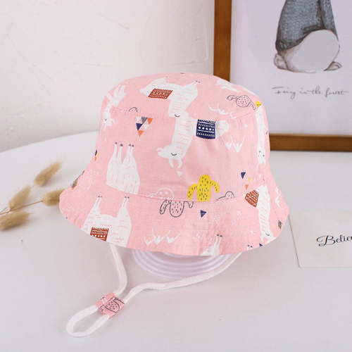 Pink Llama Sun Protection Hat for Kids Toddler Boys Girls Wide Brim Summer Play Hat Cotton Baby Bucket Hat Chin Strap infant Toddler 0-24 month