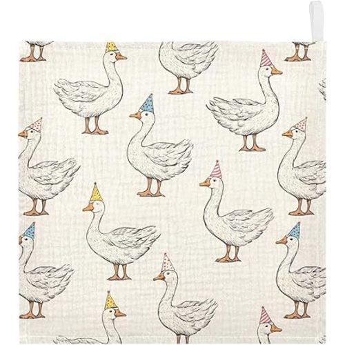 vvfelixl Goose with Birthday Hat Baby Burp Cloths Baby Muslin Washcloths for Boys Girls Cotton Babys Face Towel for Newborn Infants Soft and Absorbent 11.8 X 11.8 in, 5 Pack