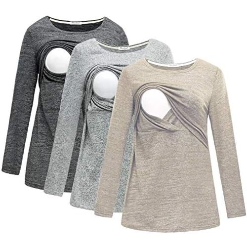Bearsland Women's 3 Packs Maternity Clothes Long Sleeves Breastfeeding Shirts Nursing Top
